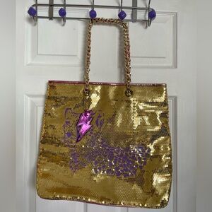 Betsey Johnson Betseyville Gold Sequin Large Tote